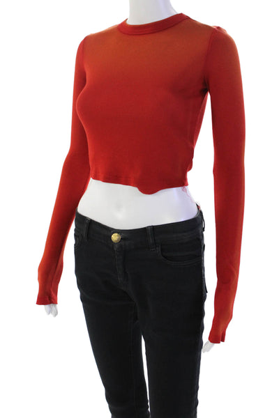 Cotton Citizen Womens Long Sleeve Crew Neck Ribbed Shirt Red Orange Size Small