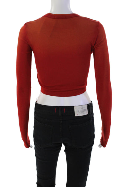 Cotton Citizen Womens Long Sleeve Crew Neck Ribbed Shirt Red Orange Size Small