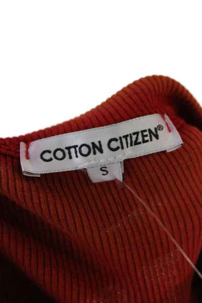 Cotton Citizen Womens Long Sleeve Crew Neck Ribbed Shirt Red Orange Size Small