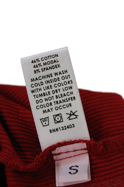 Cotton Citizen Womens Long Sleeve Crew Neck Ribbed Shirt Red Orange Size Small
