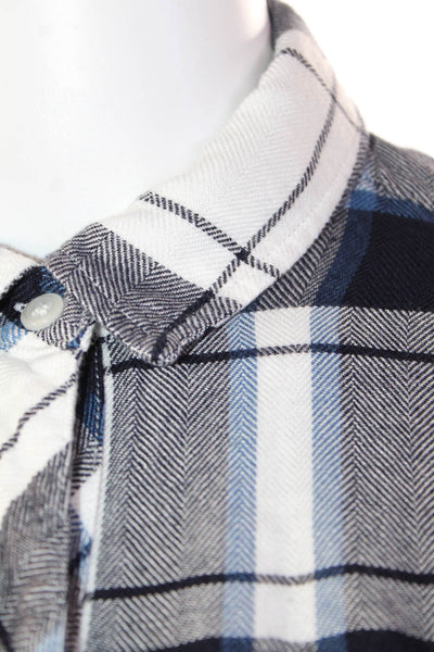 Rails Womens Button Front Collared Plaid Shirt White Blue Size Extra Small