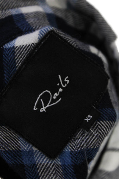 Rails Womens Button Front Collared Plaid Shirt White Blue Size Extra Small