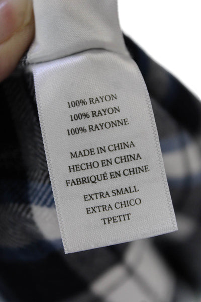 Rails Womens Button Front Collared Plaid Shirt White Blue Size Extra Small