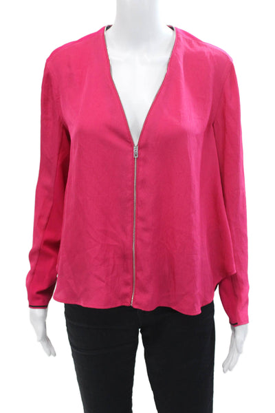 Rag & Bone Womens Long Sleeve V Neck Full Zip Blouse Pink Size S
