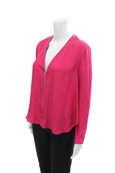 Rag & Bone Womens Long Sleeve V Neck Full Zip Blouse Pink Size S