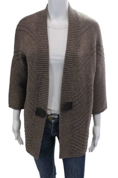 Gerard Darel Womens 3/4 Sleeve Open Front Cardigan Sweater Brown Wool Size 1