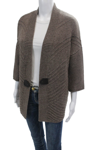 Gerard Darel Womens 3/4 Sleeve Open Front Cardigan Sweater Brown Wool Size 1
