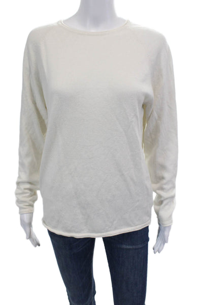 Magaschoni Womens Long Sleeve Scoop Neck Sweatshirt White Cotton Size Medium