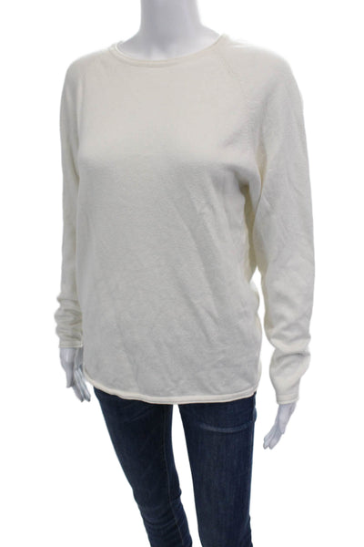 Magaschoni Womens Long Sleeve Scoop Neck Sweatshirt White Cotton Size Medium
