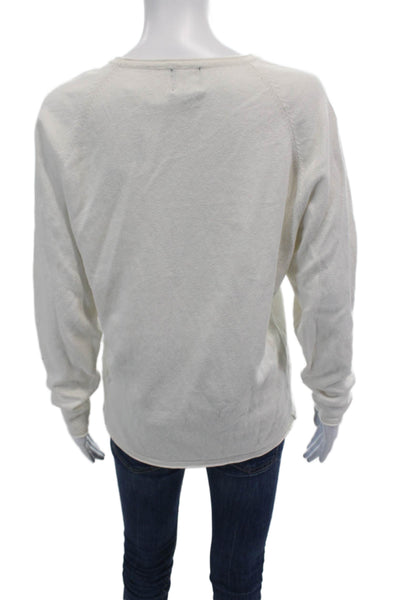 Magaschoni Womens Long Sleeve Scoop Neck Sweatshirt White Cotton Size Medium