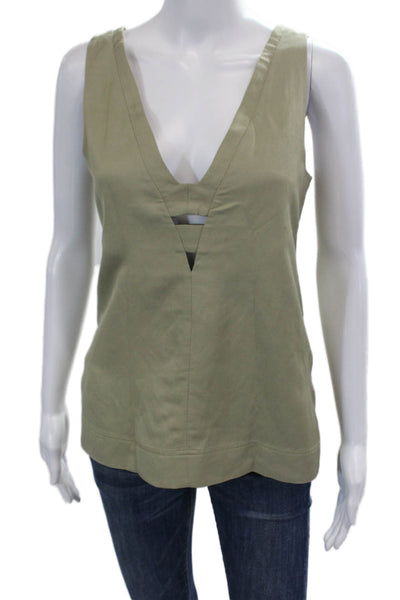 Reiss Womens Sleeveless Cut Out Keyhole Side Slit Boxy Top Green Size 8