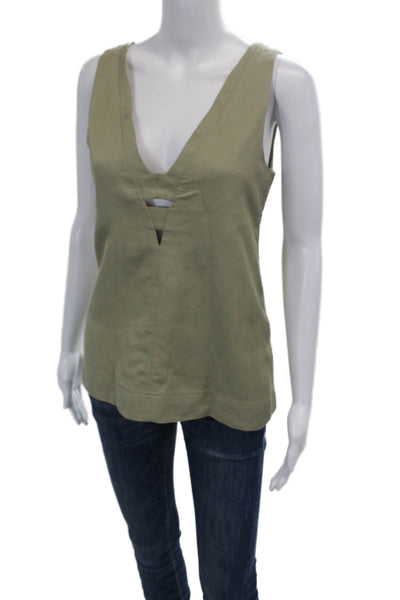 Reiss Womens Sleeveless Cut Out Keyhole Side Slit Boxy Top Green Size 8
