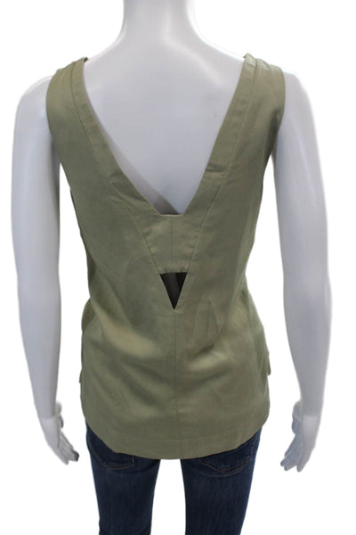 Reiss Womens Sleeveless Cut Out Keyhole Side Slit Boxy Top Green Size 8