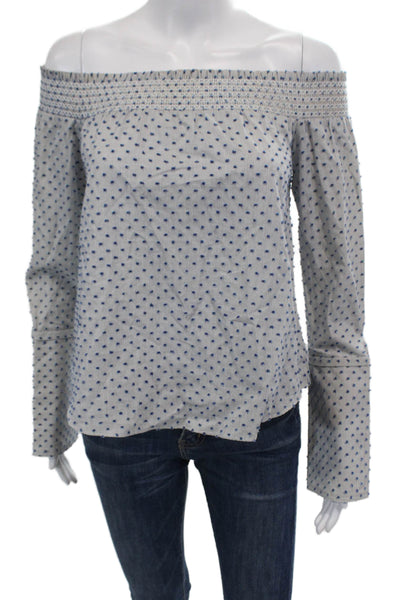 Derek Lam 10 Crosby Womens Cotton Polka Dot Off Shoulder Top Blue Size 0
