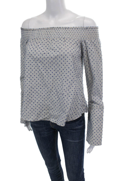 Derek Lam 10 Crosby Womens Cotton Polka Dot Off Shoulder Top Blue Size 0
