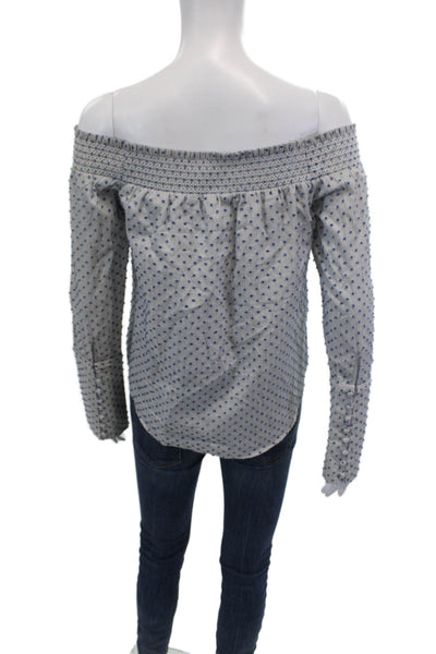 Derek Lam 10 Crosby Womens Cotton Polka Dot Off Shoulder Top Blue Size 0