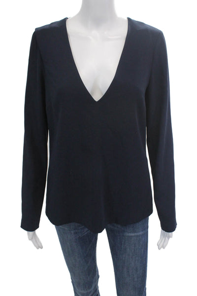 Intermix Womens Long Sleeve V Neck Low Back Blouse Navy Blue Size S