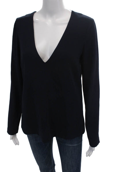 Intermix Womens Long Sleeve V Neck Low Back Blouse Navy Blue Size S
