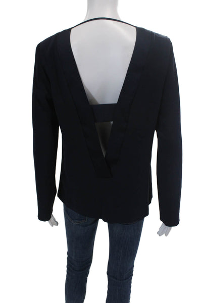 Intermix Womens Long Sleeve V Neck Low Back Blouse Navy Blue Size S