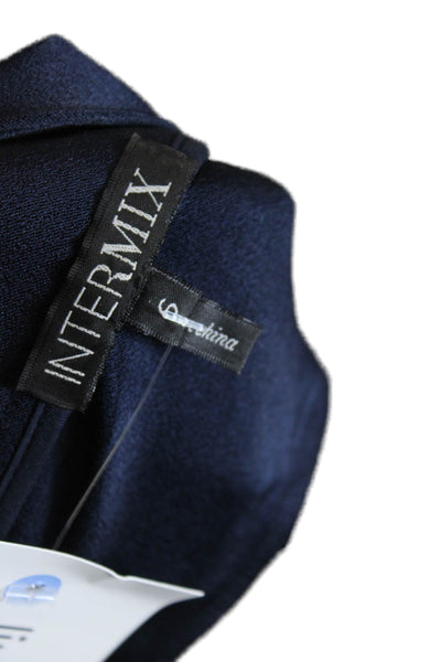 Intermix Womens Long Sleeve V Neck Low Back Blouse Navy Blue Size S