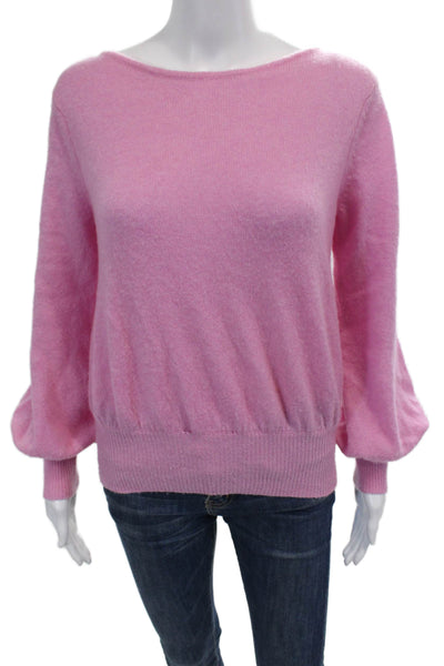 Demylee Womens Long Sleeve Solid Pullover Ribbed Hem Sweater Pink Size S