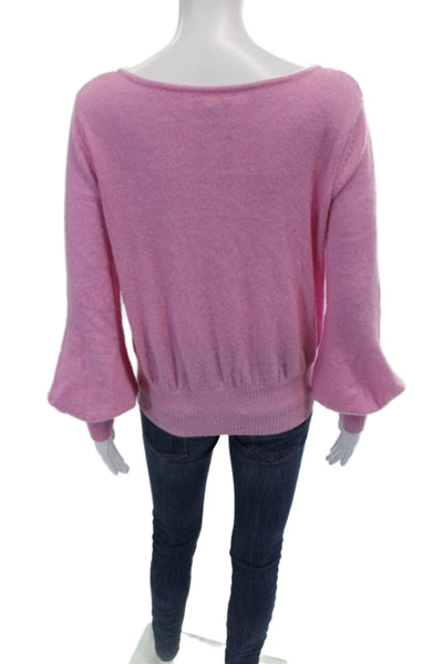 Demylee Womens Long Sleeve Solid Pullover Ribbed Hem Sweater Pink Size S
