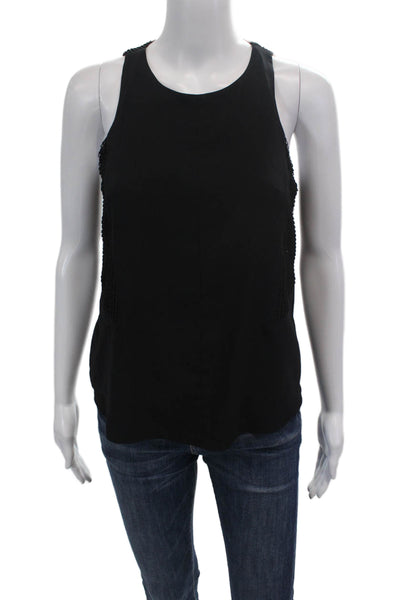 Rag & Bone Womens Silk Sleeveless Mesh Trim Tank Blouse Black Size S
