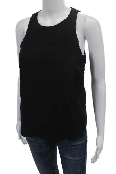 Rag & Bone Womens Silk Sleeveless Mesh Trim Tank Blouse Black Size S