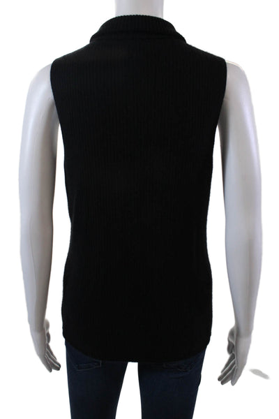 White + Warren Womens Cashmere Ribbed Sleeveless Turtleneck Top Black Size L