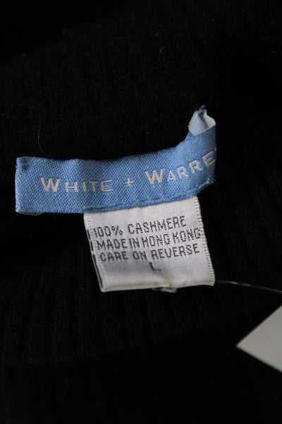 White + Warren Womens Cashmere Ribbed Sleeveless Turtleneck Top Black Size L