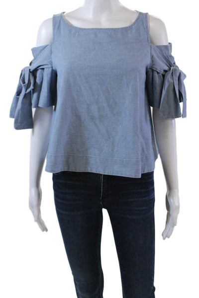 Sea New York Womens Short Sleeve Cold Shoulder Scoop Neck Top Blue Cotton Size 2