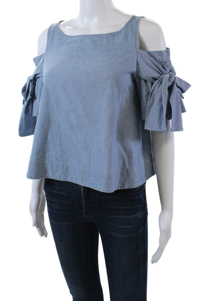 Sea New York Womens Short Sleeve Cold Shoulder Scoop Neck Top Blue Cotton Size 2