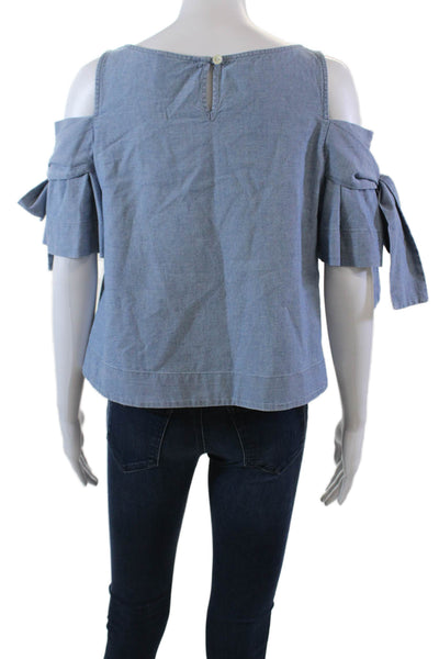 Sea New York Womens Short Sleeve Cold Shoulder Scoop Neck Top Blue Cotton Size 2