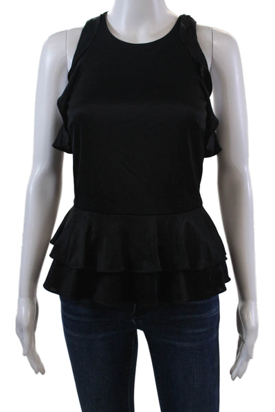 Jonathan Simkhai Womens Back Zip Sleeveless Crew Neck Ruffled Knit Top Black XS