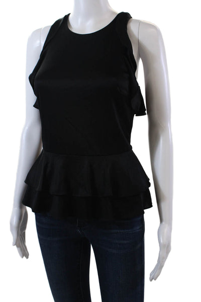 Jonathan Simkhai Womens Back Zip Sleeveless Crew Neck Ruffled Knit Top Black XS