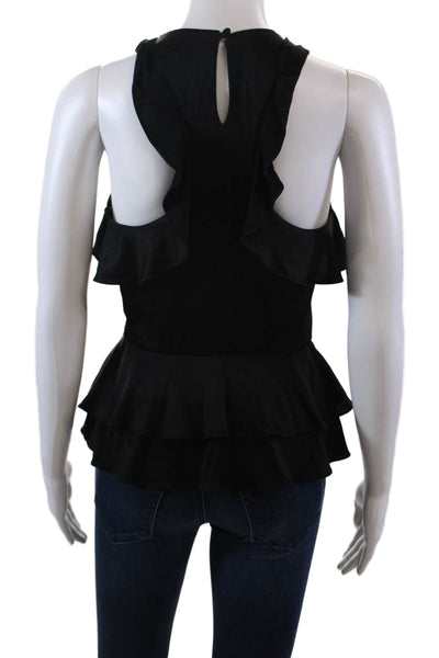 Jonathan Simkhai Womens Back Zip Sleeveless Crew Neck Ruffled Knit Top Black XS