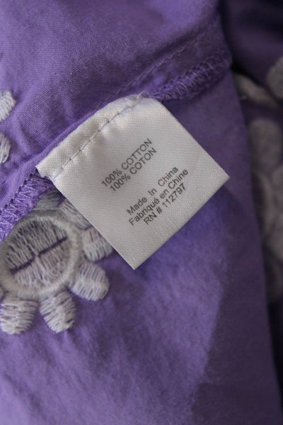 Miguelina Womens 3/4 Sleeve V Neck Embroidered Top Purple White Size Small