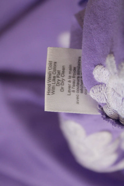 Miguelina Womens 3/4 Sleeve V Neck Embroidered Top Purple White Size Small