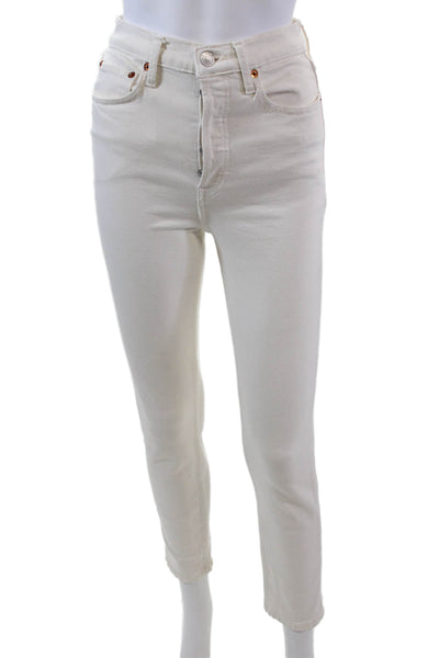 Re/Done Womens Button Fly High Rise Skinny Ankle Jeans White DenimS ize 25