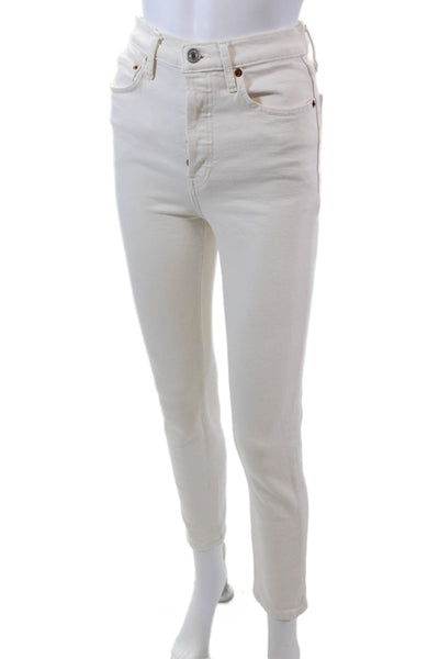 Re/Done Womens Button Fly High Rise Skinny Ankle Jeans White DenimS ize 25