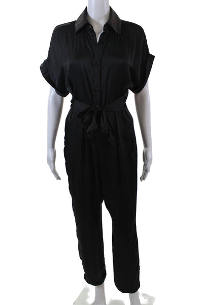 Steve Madden Womens Collared Belted Short Sleeve Taperes Jumpsuit Black Size XS