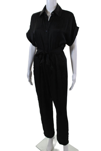 Steve Madden Womens Collared Belted Short Sleeve Taperes Jumpsuit Black Size XS