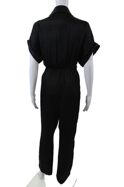 Steve Madden Womens Collared Belted Short Sleeve Taperes Jumpsuit Black Size XS