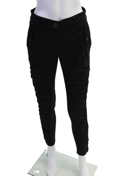 Robert Rodriguez Womens Skinny Leg Mid Rise Ruched Pants Black Cotton Size 0