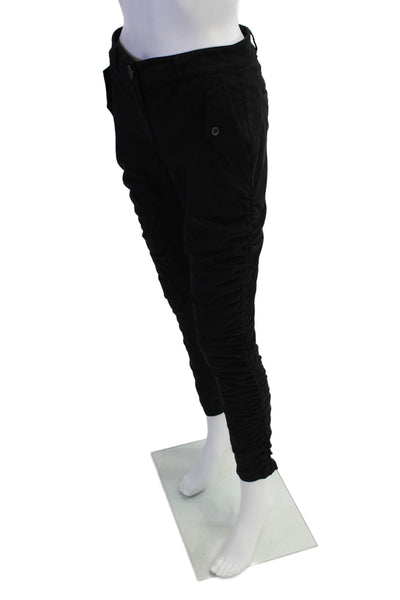 Robert Rodriguez Womens Skinny Leg Mid Rise Ruched Pants Black Cotton Size 0