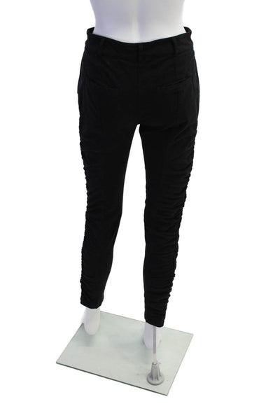Robert Rodriguez Womens Skinny Leg Mid Rise Ruched Pants Black Cotton Size 0