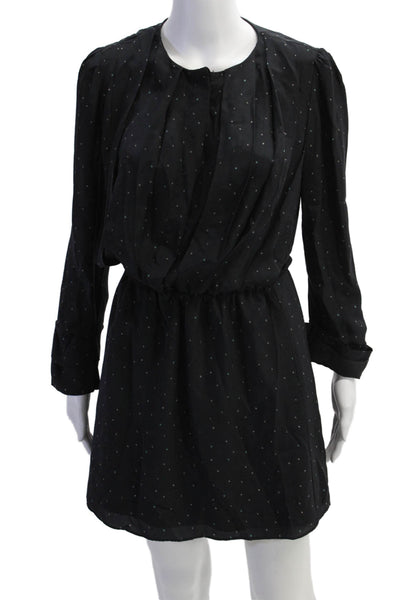 Hunter Bell Womens Long Sleeve Crew Neck Abstract Silk Mini Dress Black Size XS