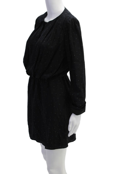 Hunter Bell Womens Long Sleeve Crew Neck Abstract Silk Mini Dress Black Size XS