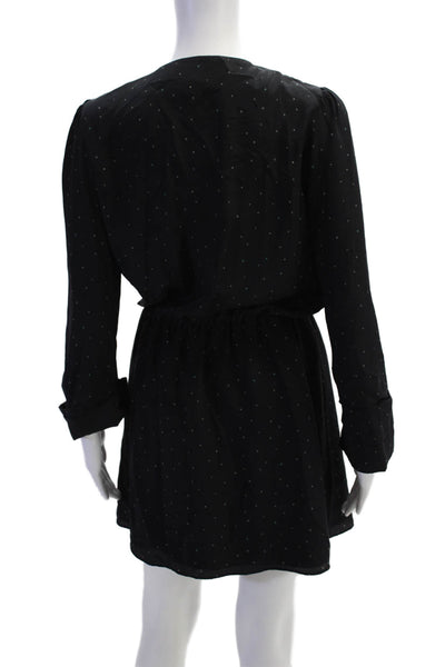 Hunter Bell Womens Long Sleeve Crew Neck Abstract Silk Mini Dress Black Size XS