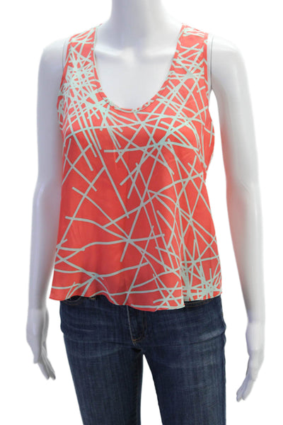 Hunter Dixon Womens Scoop Neck Abstract Silk Tank Top Peach Mint Size Small